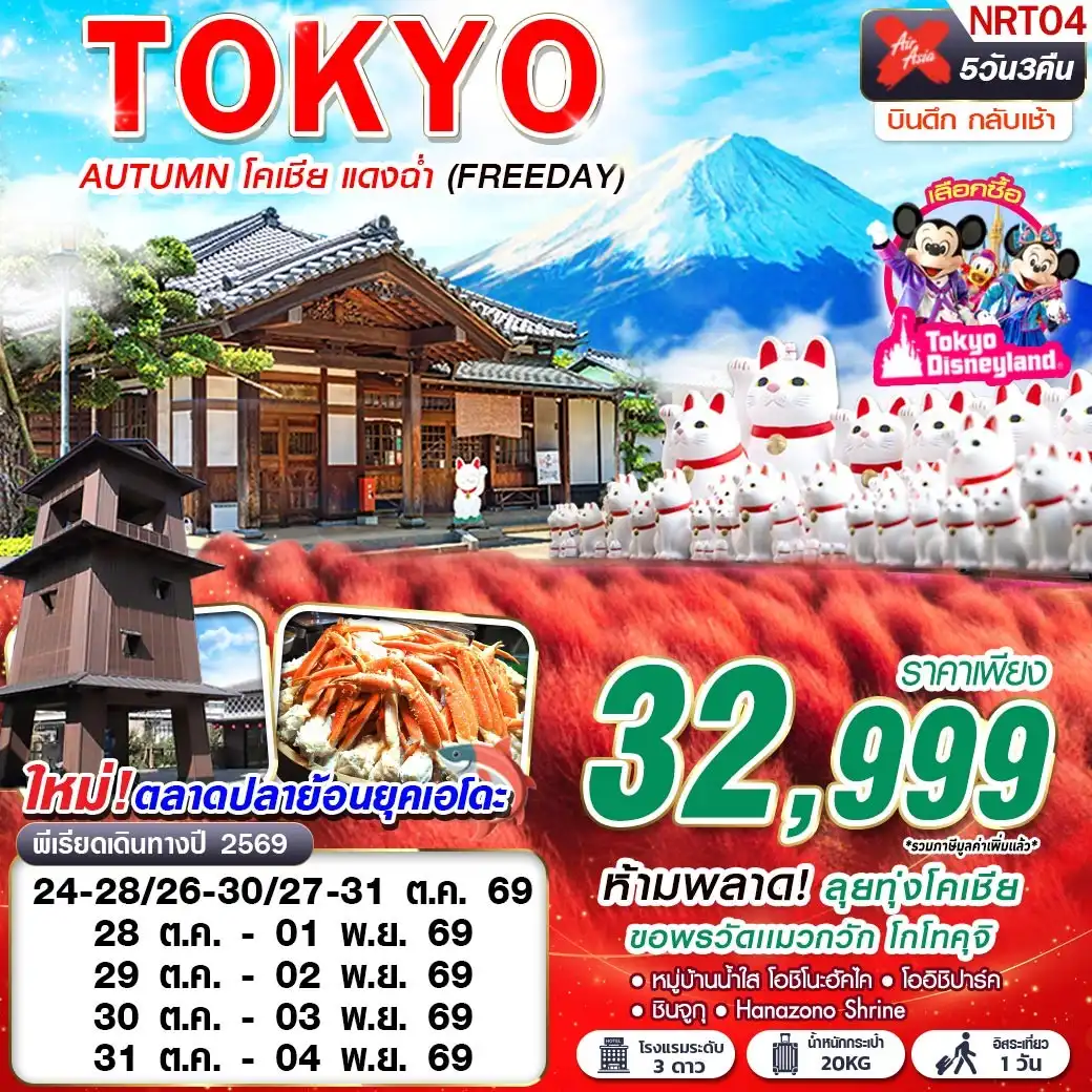 ทัวร์ญี่ปุ่น  TOKYO AUTUMN โคเชีย แดงฉ่ำ (FREEDAY) 5วัน 3คืน (XJ)